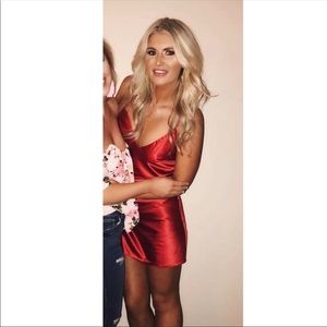 Red silk satin dress